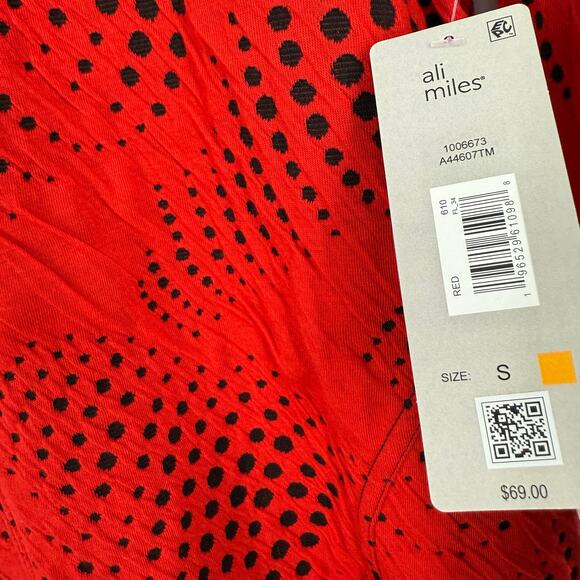 NEW NWT Ali Miles Sz Small Vibrant Red Wearable Art Christmas Blouse Shirt Top - Picture 3 of 8